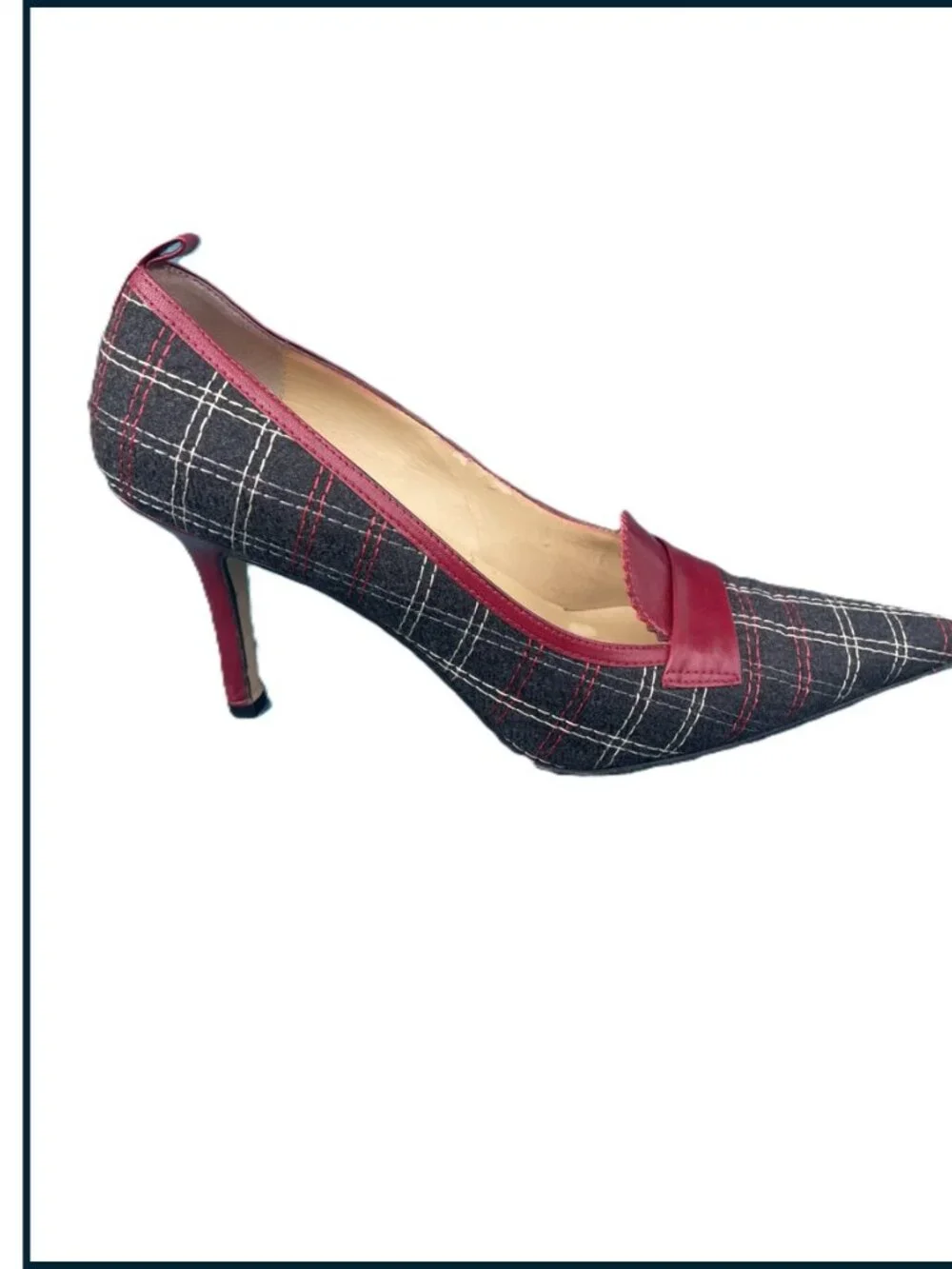 Ellen Tracy 1950s retro stilettos – red/grey plaid, size 7